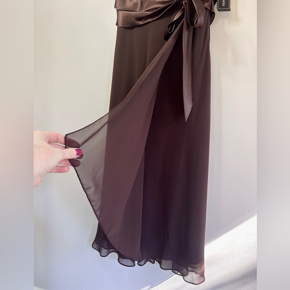 NWT JONES WEAR Babydoll Brown Chiffon Midi Dress Cocktail Fairy Y2K Formal Sz 14 - Picture 7 of 15